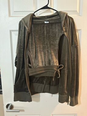 Felina Olive Velour Zip Hoodie Jacket and Pants Set